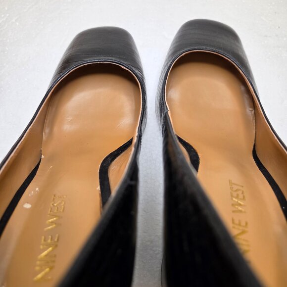 Nine West Begonia Women’s Black Leather Crocodile Block Heel Pumps Shoes - 6 - Picture 10 of 12